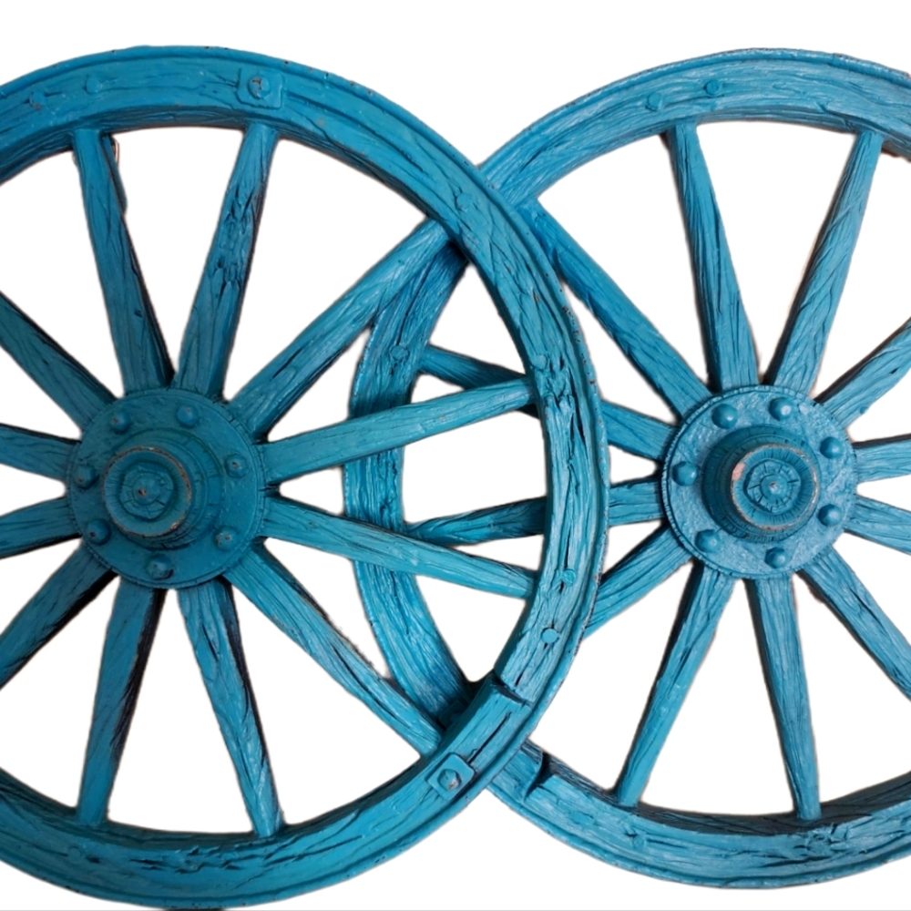 Set of Rustic, Blue Wagon Wheel Decor, 9.75" in diameter.